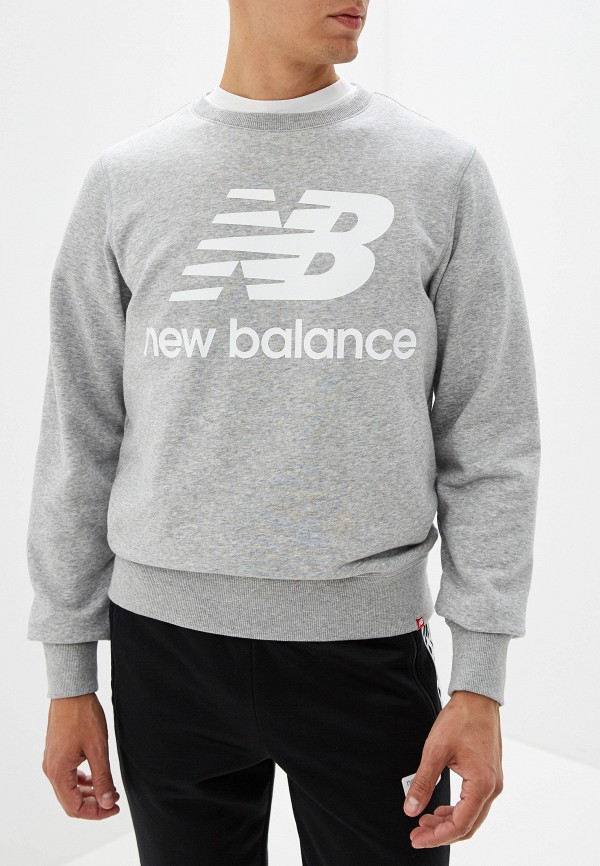 

Свитшот New Balance, ESSENTIALS STACKED LOGO CREW, Серый