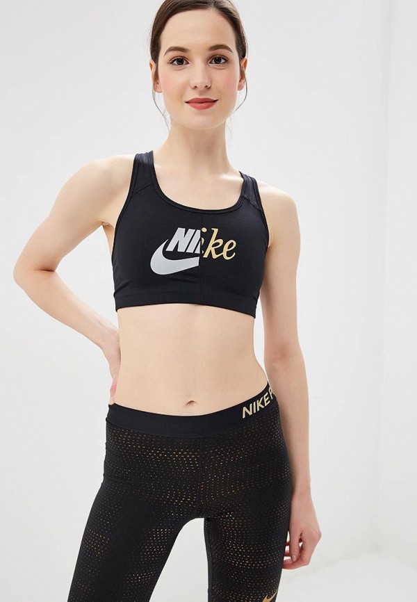 

Топ спортивный Nike, Swoosh Women's Medium Support Metallic Sports Bra, Черный