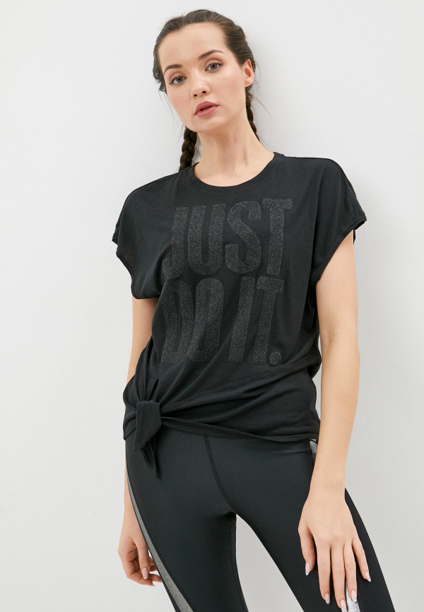

Футболка спортивная Nike, Черный, W NK DRY SS TOP TIE PP1 SPRKLE