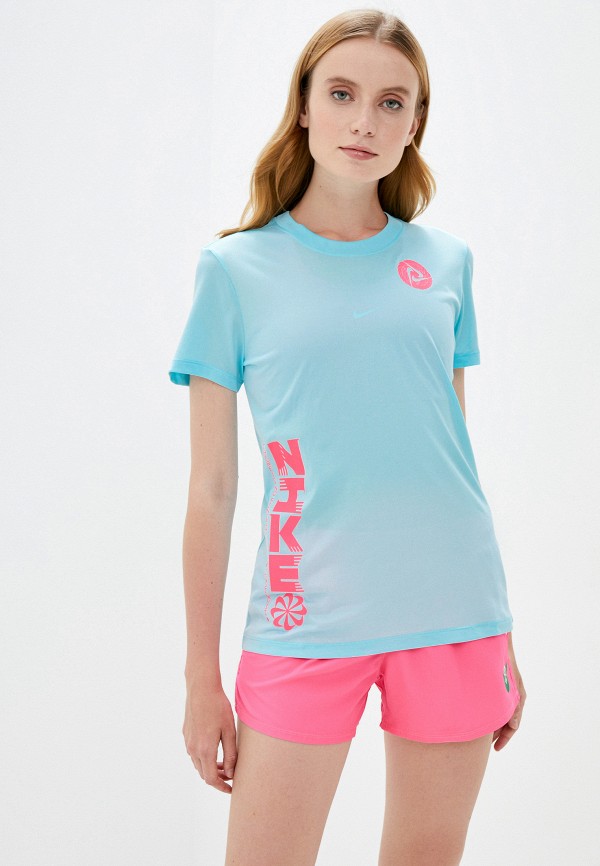 

Футболка спортивная Nike, Голубой, W NK DRY TEE LEG ICON CLASH