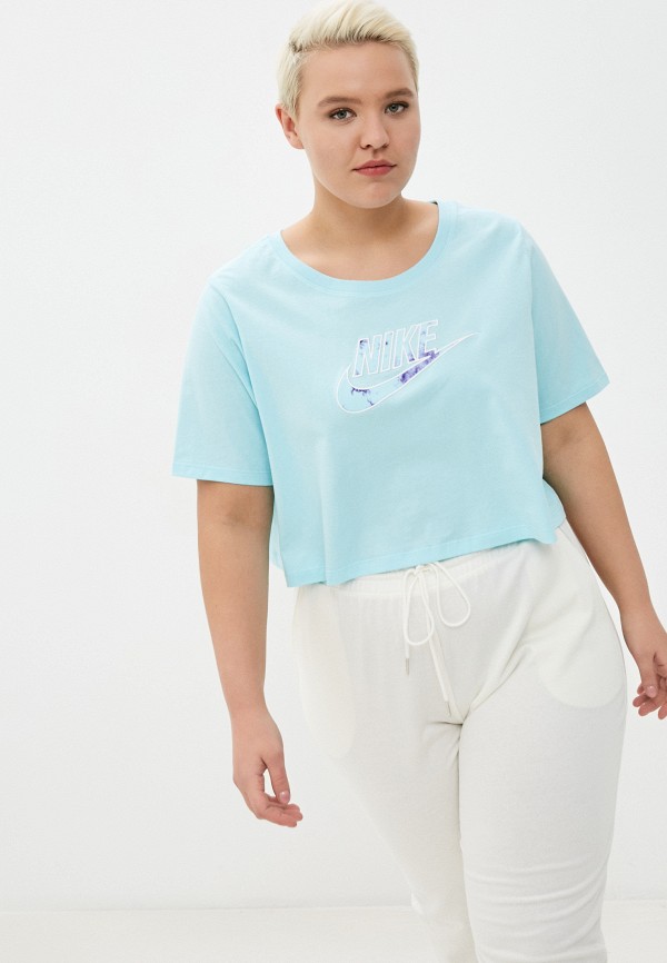 

Футболка Nike, Бирюзовый, W NSW TEE TD WASH CROP PLUS