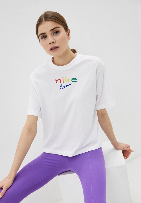 

Футболка спортивная Nike, Белый, W NK DRY TEE BOXY RAINBOW
