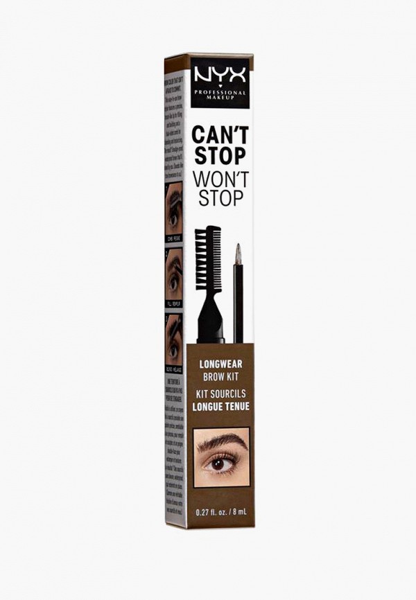 

Тинт для бровей Nyx Professional Makeup, Коричневый, Can't Stop Won't Stop Longwear Brow Ink Kit, оттенок, Ash Brown, 8 мл