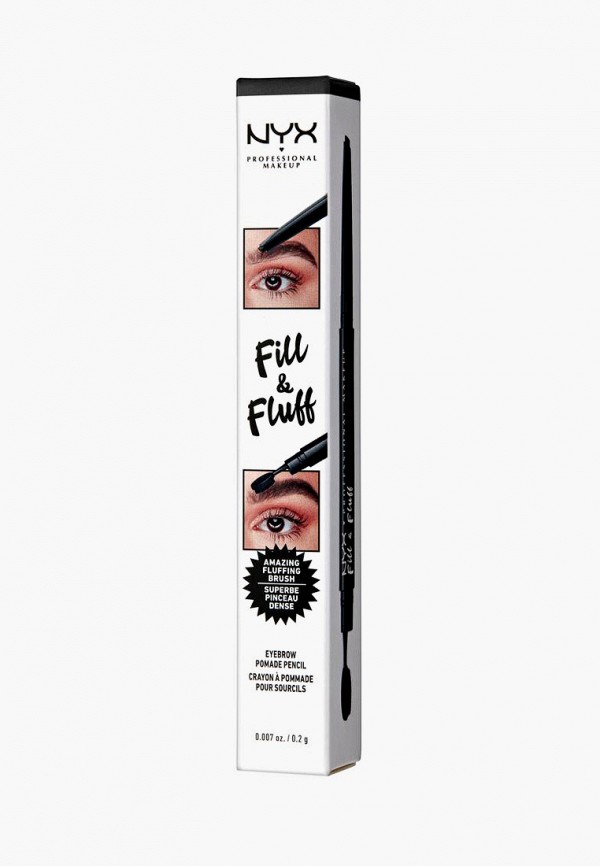 

Карандаш для бровей Nyx Professional Makeup, Черный, Fill & Fluff Eyebrow Pomade Pencil, оттенок 08 Black, 0,2 г