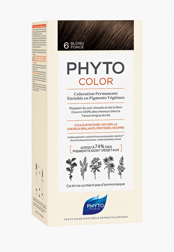 

Краска для волос Phyto, Коричневый, 6 ФИТОКОЛОР, темный блонд, 50/50/12.