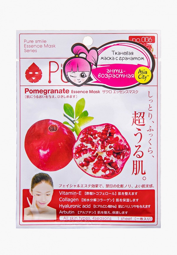

Маска для лица Pure Smile, Прозрачный, антивозрастная с экстрактом граната, 1шт