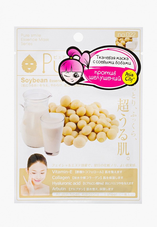 

Маска для лица Pure Smile, Прозрачный, регенерирующая с экстрактом соевых бобов 1 шт