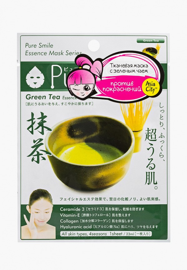 

Маска для лица Pure Smile, Прозрачный, успокаивающая с экстрактом зеленого чая 1 шт