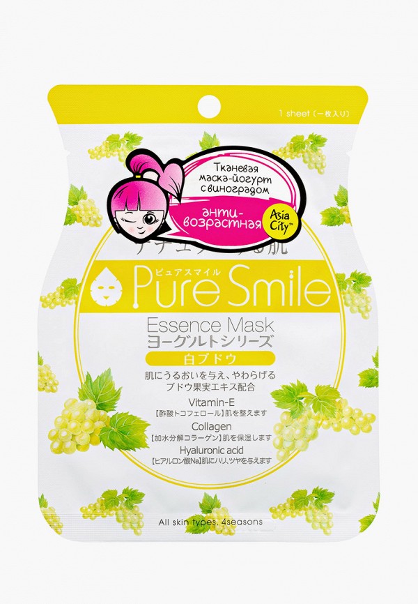 

Маска для лица Pure Smile, Белый, на йогуртовой основе c виноградом 1 шт