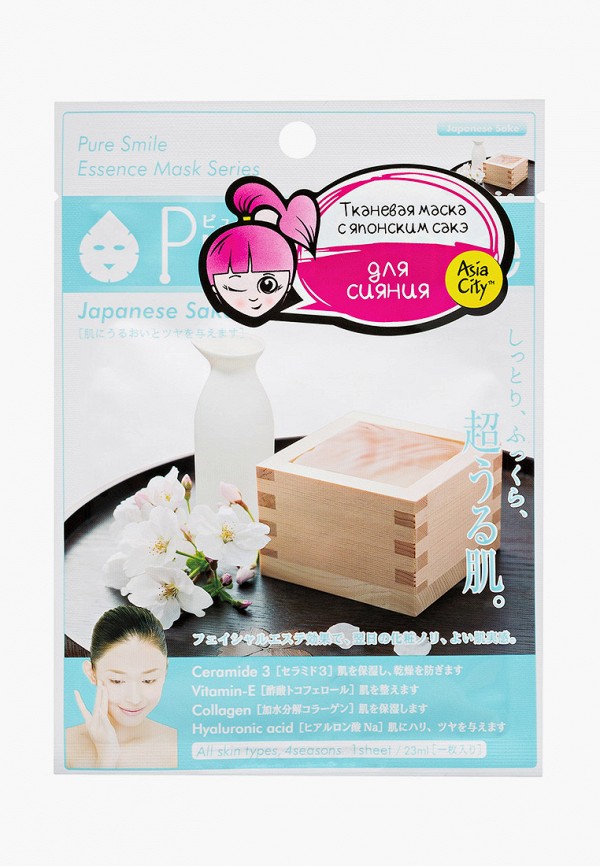 

Маска для лица Pure Smile, Прозрачный, придающая сияние с экстрактом японского сакэ 1 шт