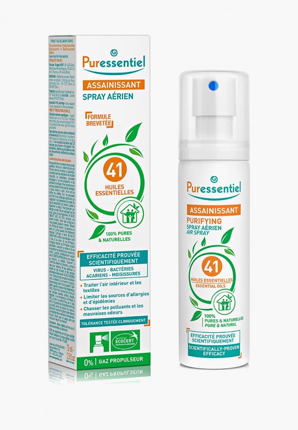 

Спрей ароматический Puressentiel, Прозрачный, Очищающий, 41 эфирное масло, 75 мл