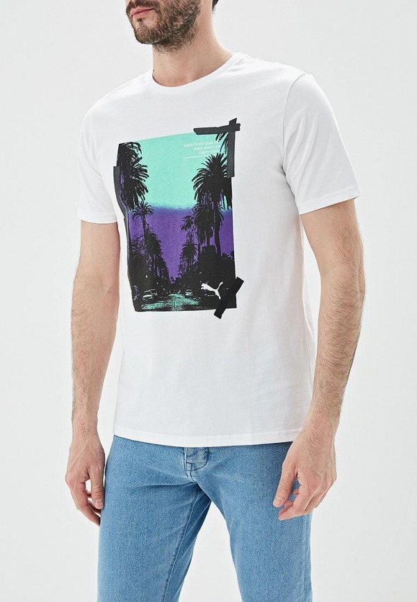 

Футболка PUMA, Graphic Palms Photo Tee, Белый