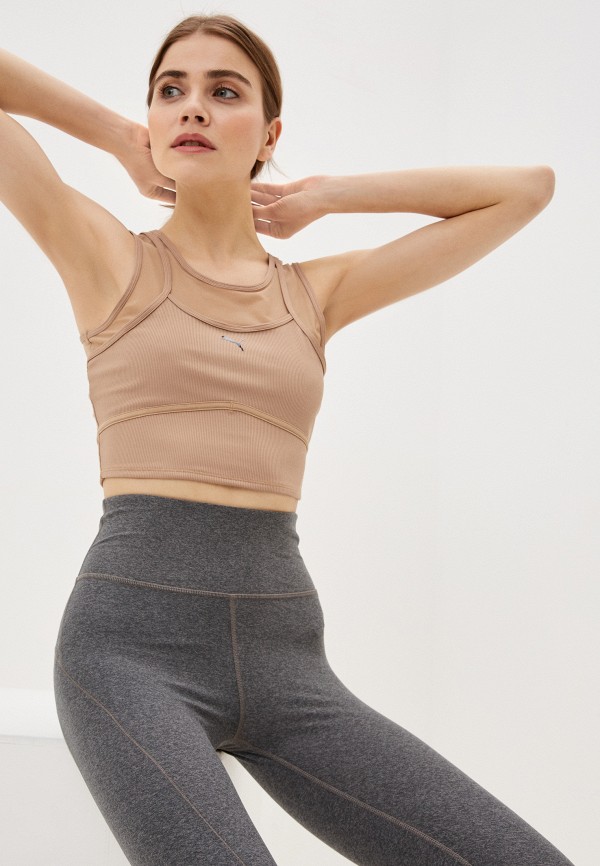 

Топ спортивный PUMA, Бежевый, STUDIO LAYERED CROP TOP
