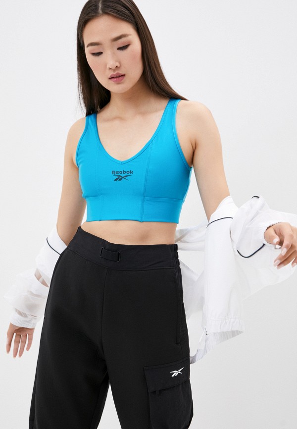 

Топ спортивный Reebok Classic, Голубой, HIGH SHINE SPANDEX SPORTS BRA