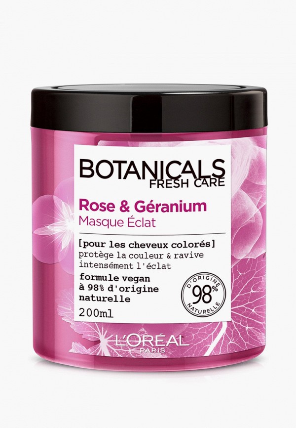 

Маска для волос L'Oreal Paris, Розовый, "Botanicals Герань", для окрашенных и тусклых волос, придает блеск, 200 мл, без парабенов, силиконов и красителей