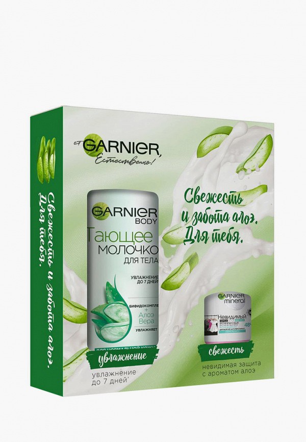 

Набор для ухода за телом Garnier, Прозрачный, "Свежесть и забота алоэ. Для тебя.", молочко для тела 250 мл и дезодорант-антиперспирант роликовый "Невидимая защита. 48ч" 85 г