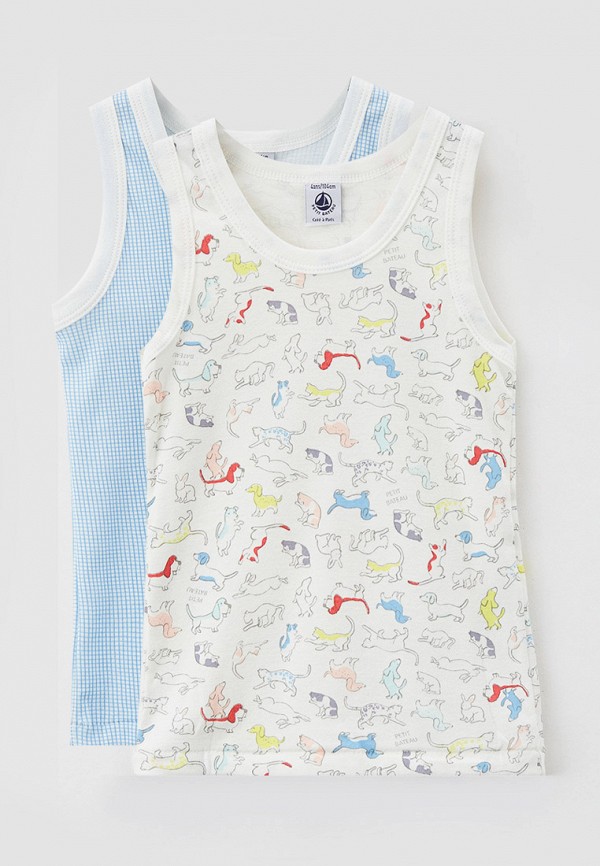 

Майки 2 шт. Petit Bateau, Белый;голубой, Petit Bateau RTLAAC763401