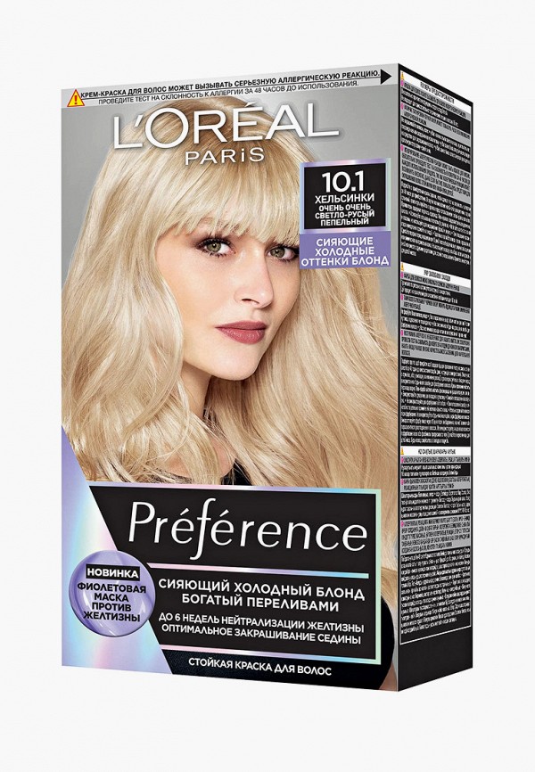 

Краска для волос L'Oreal Paris, Белый, "Préférence Cool Blondes", оттенок 10.1, Хельсинки, 273 мл