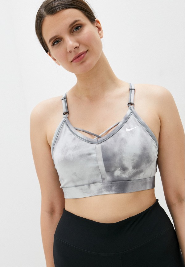 

Топ спортивный Nike, Серый, W NK INDY ICNSLSH STRPY SKY