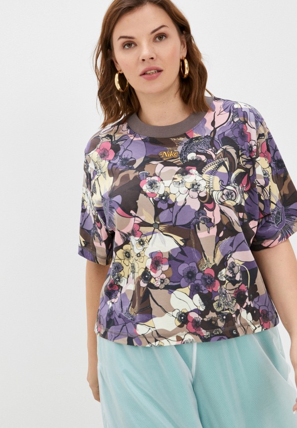 

Футболка Nike, Разноцветный, W NSW FEMME TOP SS AOP PLUS