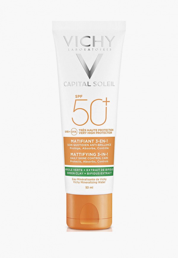 

Крем солнцезащитный Vichy, Прозрачный, для проблемной кожи 3-В-1 CAPITAL SOLEIL матирующий SPF50+, 50 мл