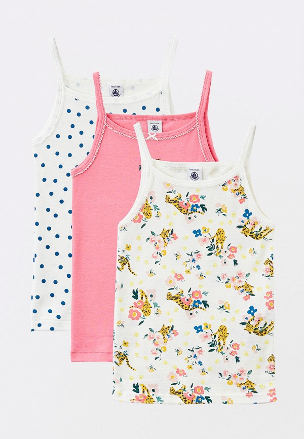 

Майки 3 шт. Petit Bateau, Белый;розовый, Petit Bateau RTLAAN839701