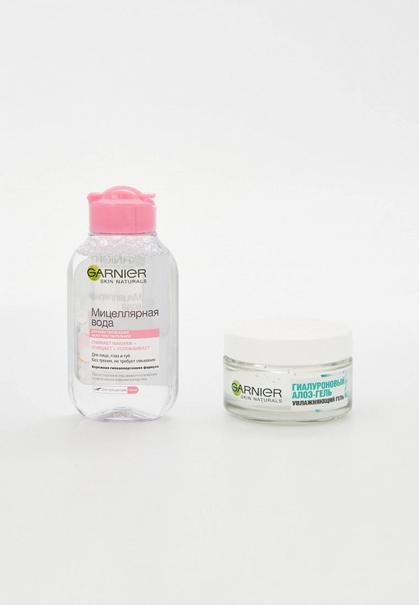 

Набор для ухода за лицом Garnier, Прозрачный, Мицеллярная вода, очищающее средство для лица 3 в 1, для всех типов кожи, 100 мл + Гиалуроновый Алоэ-гель, дневной увлажняющий гель для лица, для нормальной и смешанной кожи, 50мл