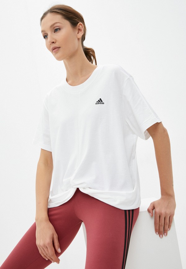Белая футболка с лампасами adidas женские