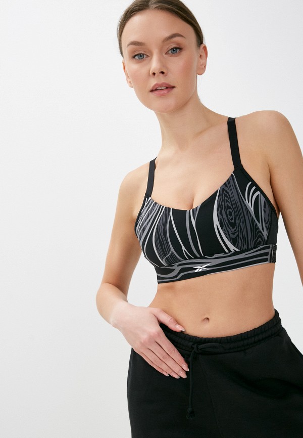 

Топ спортивный Reebok, Черный, TS LUX STRAPPY BRA- AOP