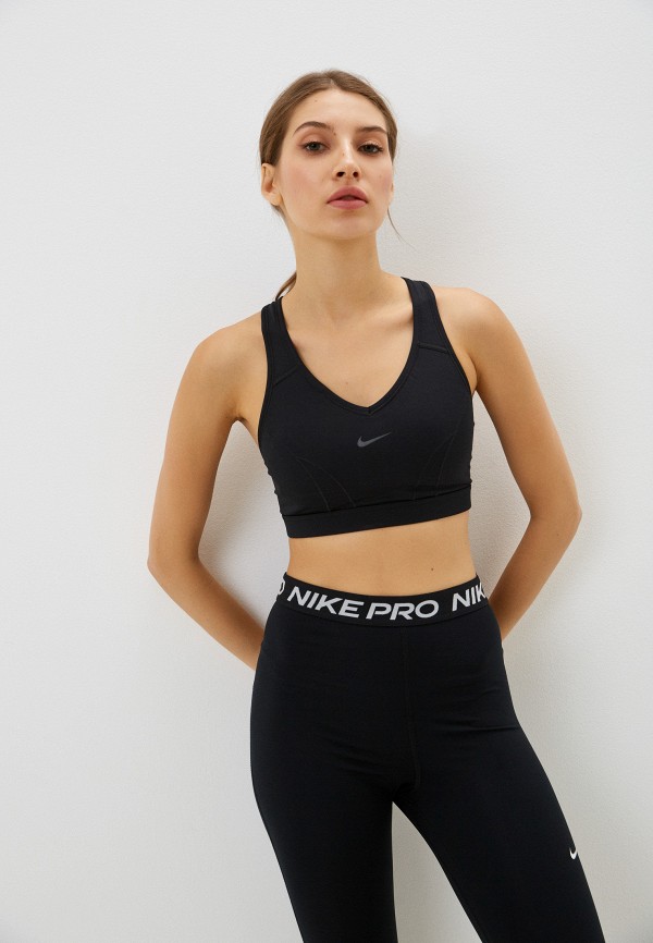 

Топ спортивный Nike, Черный, W NK DF SWSH ICNCLSH VNECK BRA