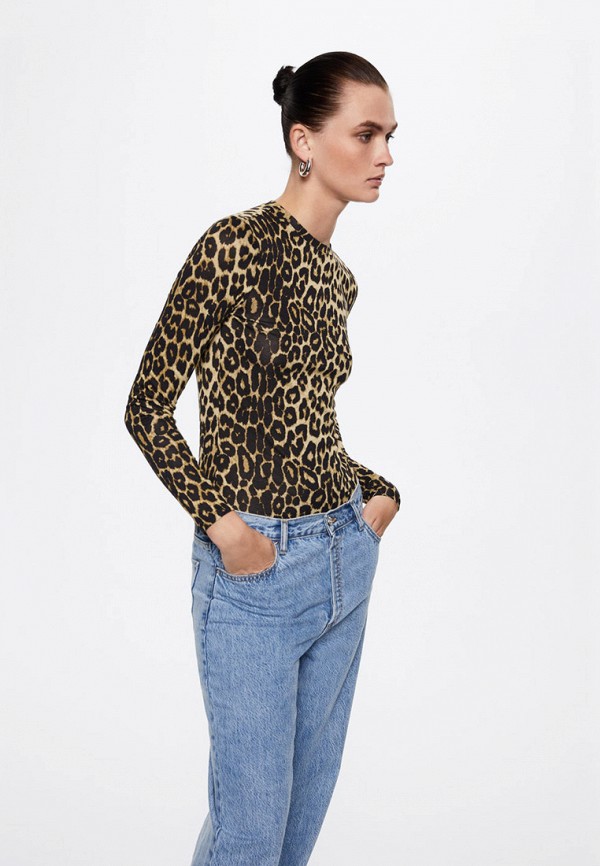

Лонгслив Mango, Коричневый, LEPARD