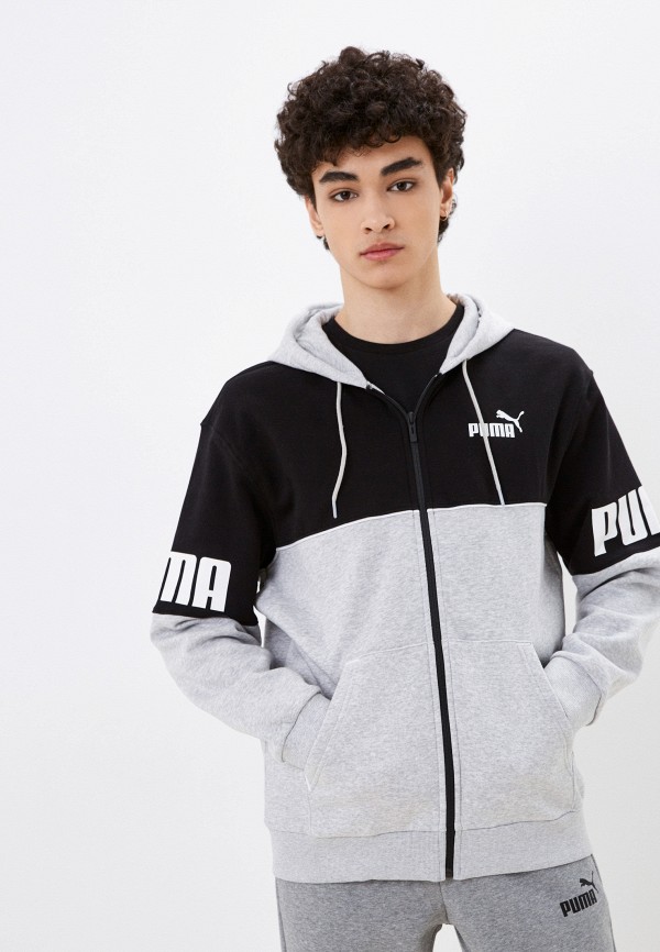 

Толстовка PUMA, Серый, Puma Power Colorblock Full-Zip Hoodie FL на флисе