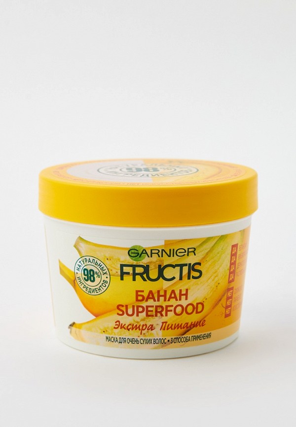 

Маска для волос Garnier, Прозрачный, 3 в 1 Fructis "Superfood Банан", питательная, для очень сухих волос, 390 мл, без парабенов, силиконов и искусственных красителей, 390 мл