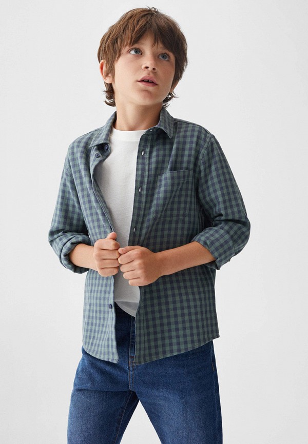 Рубашка Mango Kids бирюзовый, размер 128, фото 3