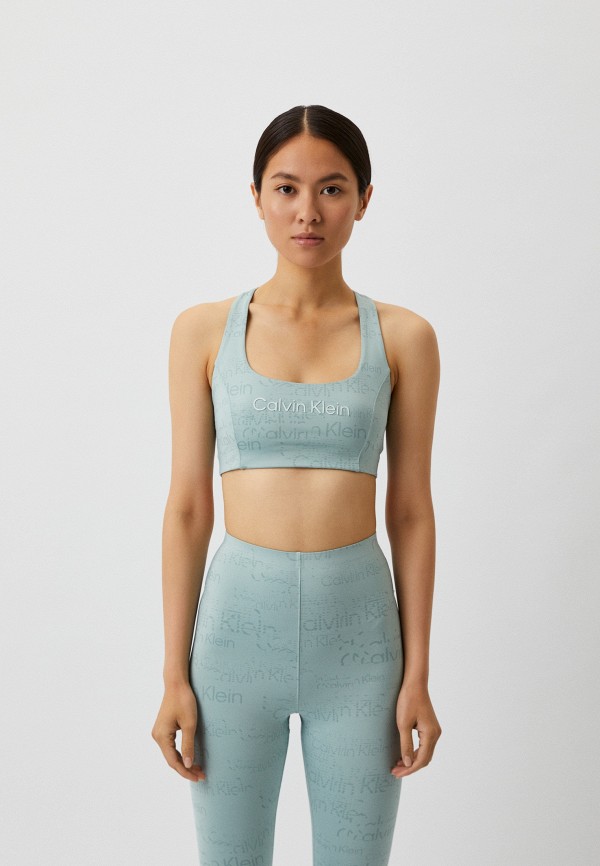 

Топ спортивный Calvin Klein Performance, Бирюзовый, Essentials WO - Medium Support Sports Bra (Print)