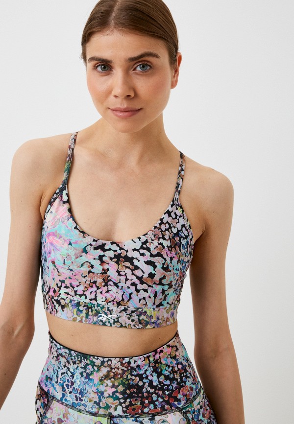 

Топ спортивный Reebok, Разноцветный, LUX STRAPPY SPORTS BRA ANIMAL PRINT