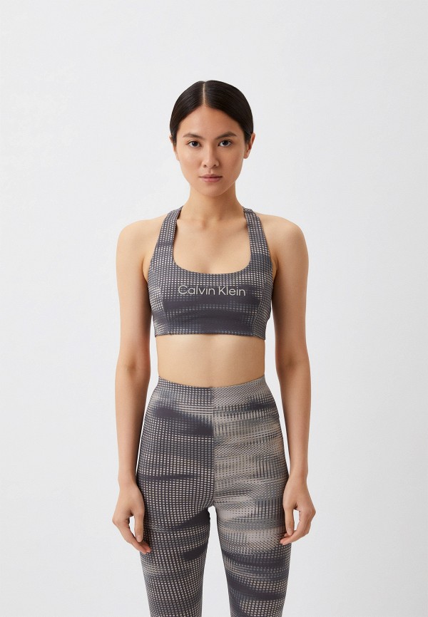 

Топ спортивный Calvin Klein, Коричневый, Essentials WO - Medium Support Sports Bra (Print)