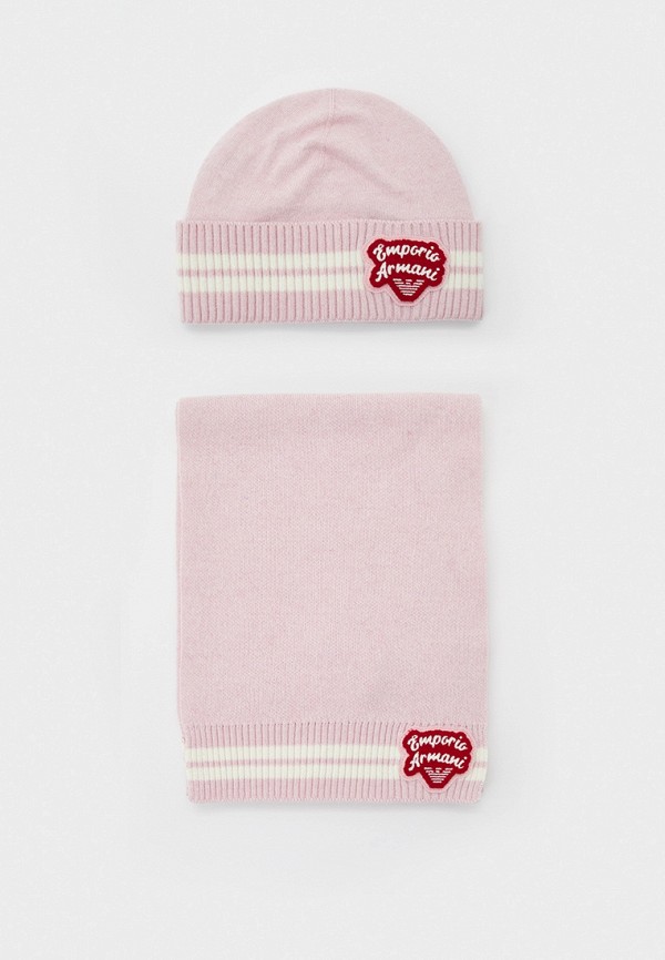 Шапка и шарф Emporio Armani розового цвета