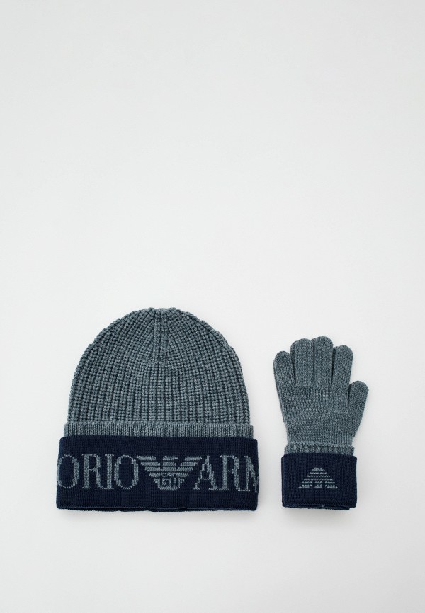 Шапка и перчатки Emporio Armani серого цвета