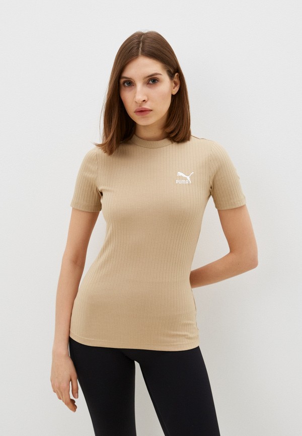 

Футболка PUMA, Бежевый, CLASSICS Ribbed Slim Tee Sand Dune