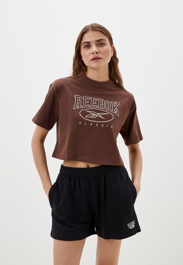 

Футболка Reebok, Коричневый, CL AE BIG LOGO CROP TEE