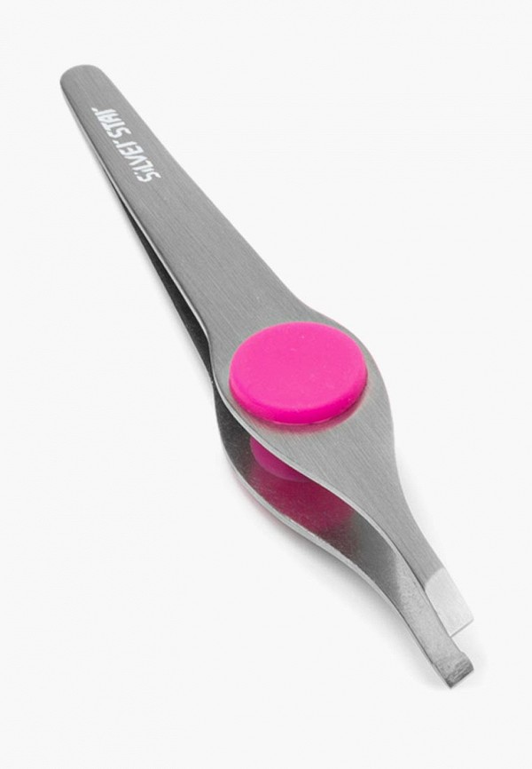 

Пинцет для бровей Silver Star, косой, силиконовая вставка, Серый