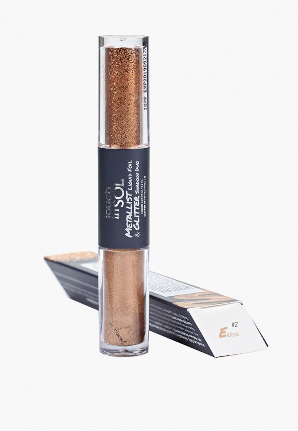 

Тени для век Touch in Sol, METALLIST LIQUID FOIL & GLITTER двойные, 3.5 г, №2 Eldora, Коричневый