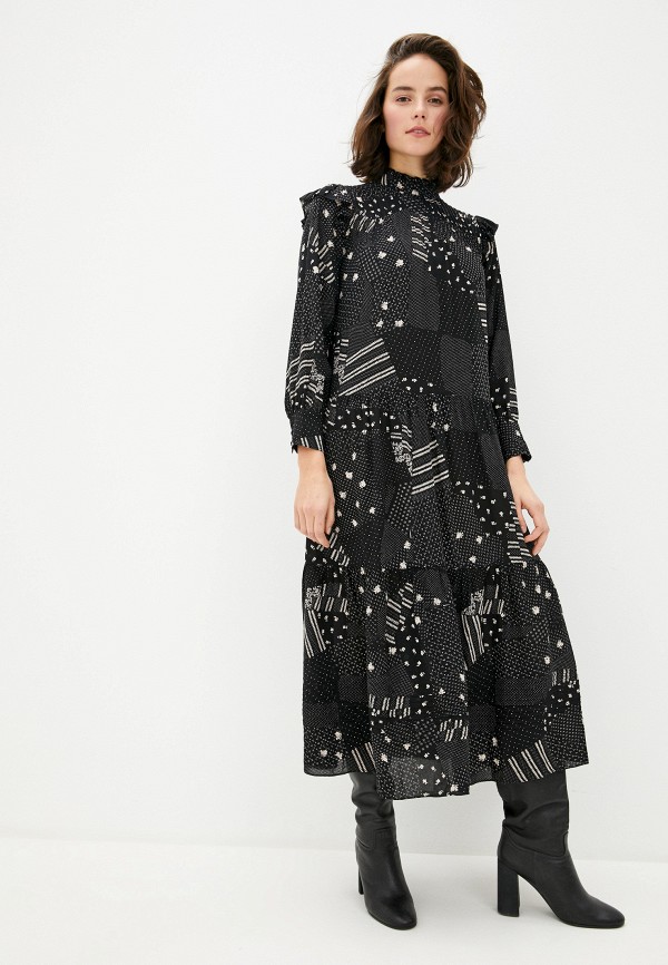 

Платье Whistles, Черный, ONA PATCHWORK PRINT TIERED DRESS