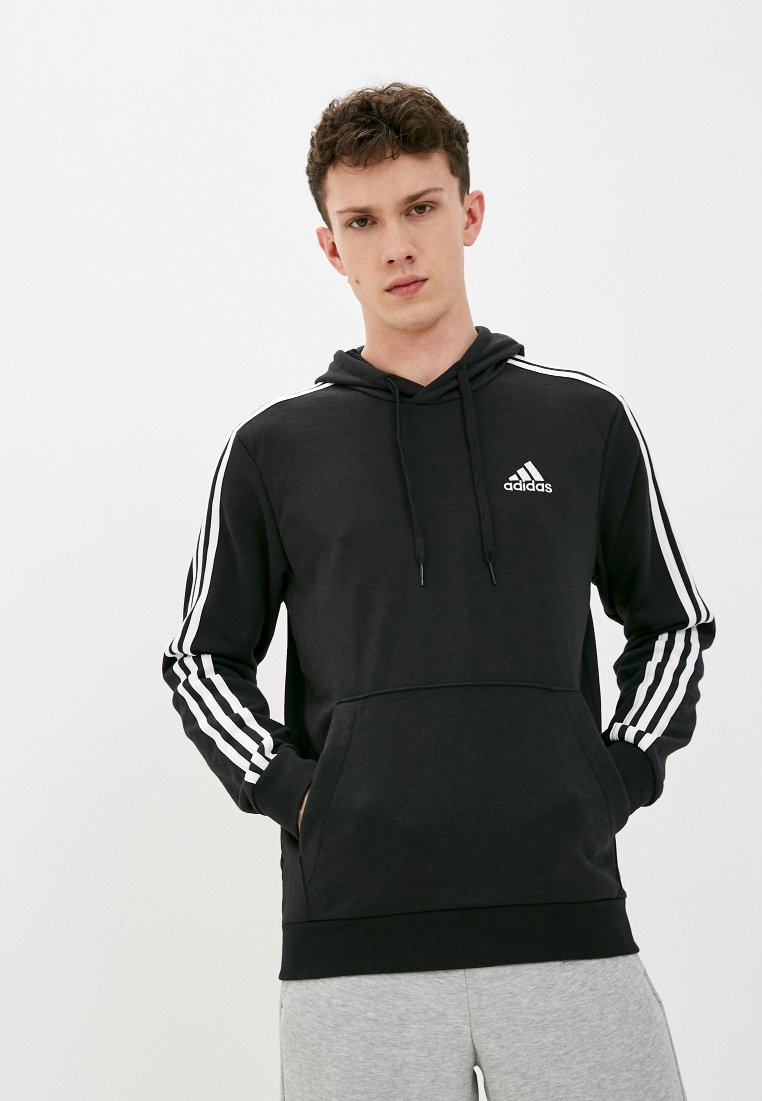 adidas Essentials French Terry 3-Stripes Hoodie - Black | adidas US