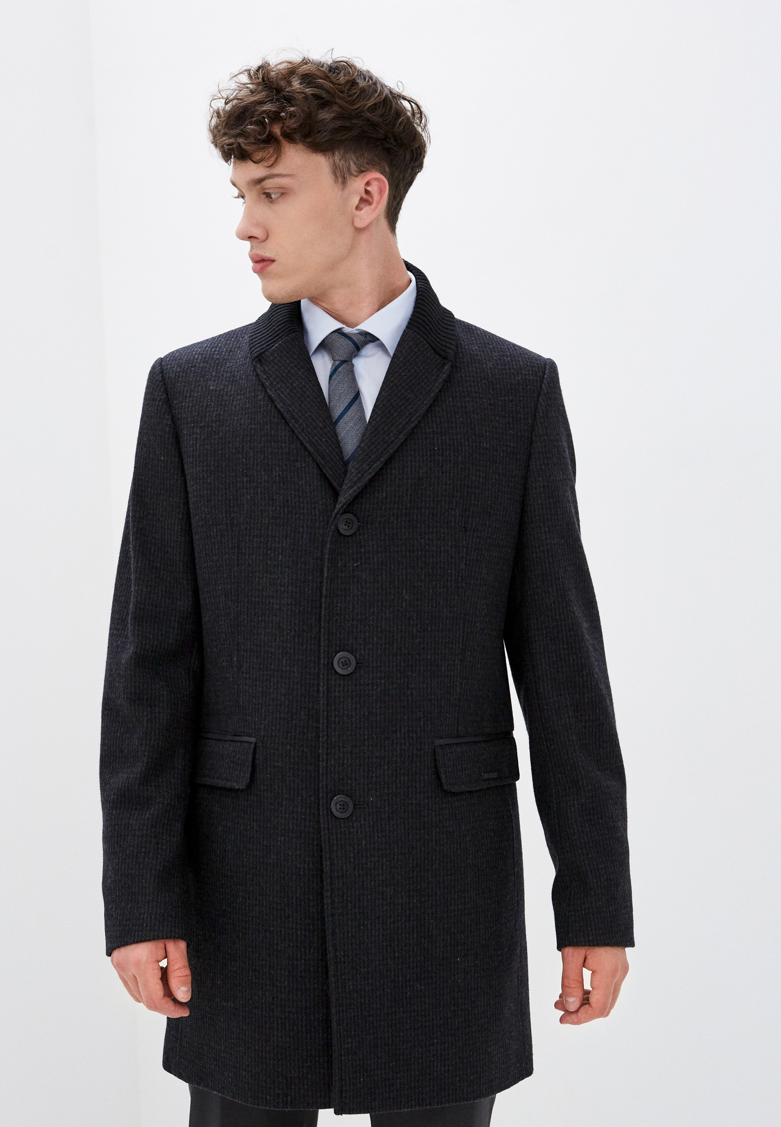 Мужские пальто BAZIONI 5033 M GRAVEL BLACK- GREY/ Пальто 52/182