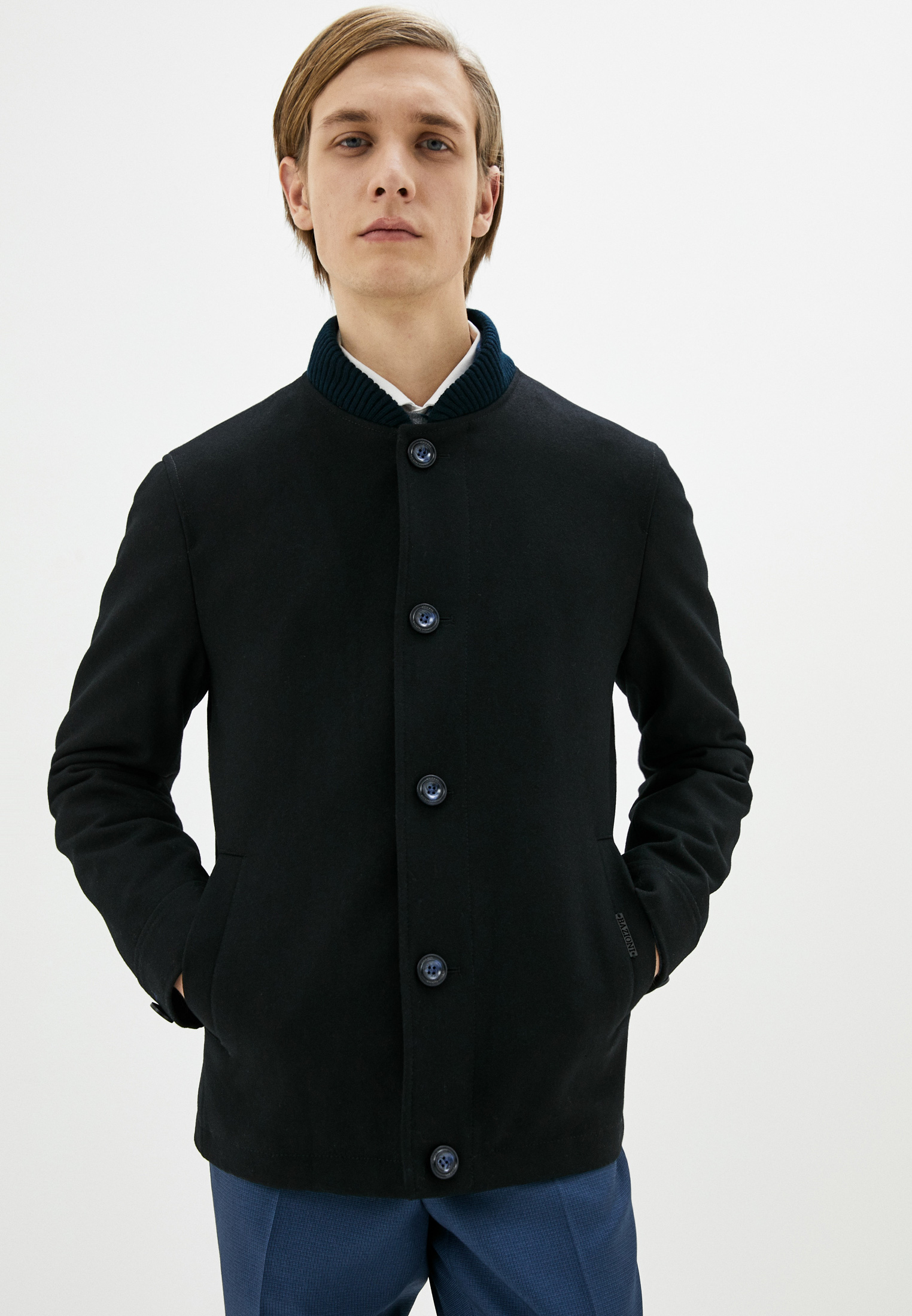 Мужские пальто BAZIONI 2073 S MELTON BLACK-NAVY/ Пальто 46/176