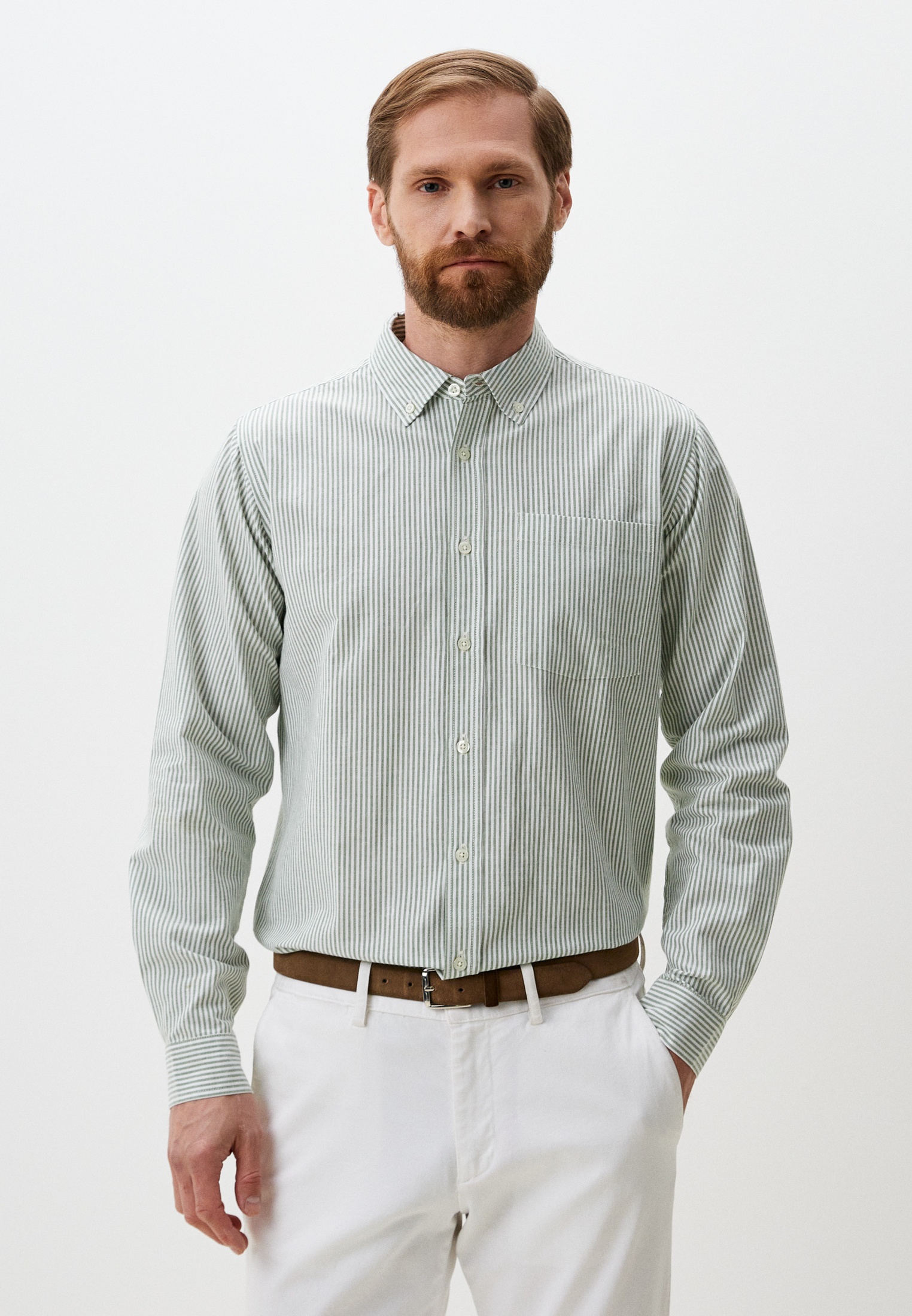 Рубашка с длинным рукавом Baon (Баон) B6624013-DEEP MOSS STRIPED