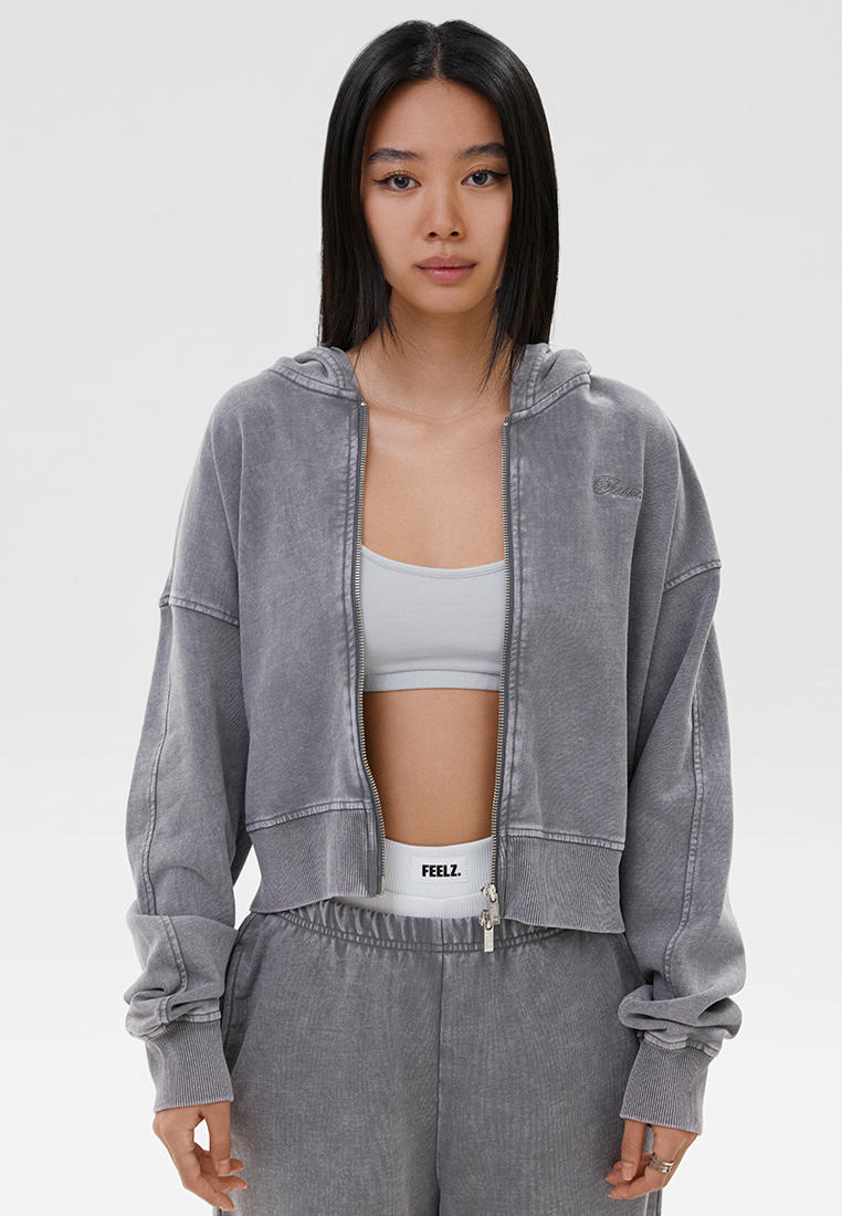 Толстовка Feelz Худи_Washed zip/серый_M