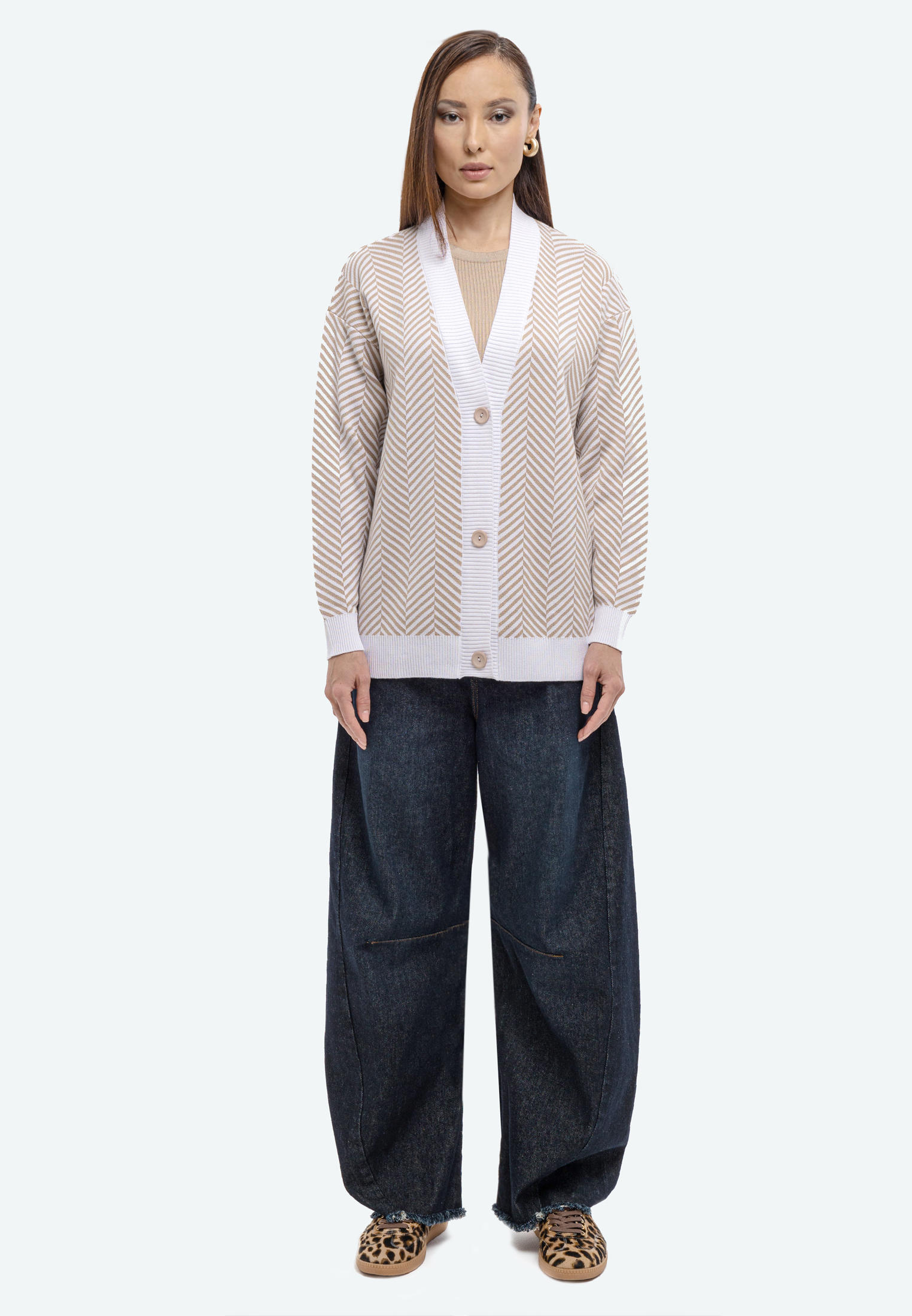 Кардиган Marvelous Experience 224.5401.C1-бело-бежевый-S/M